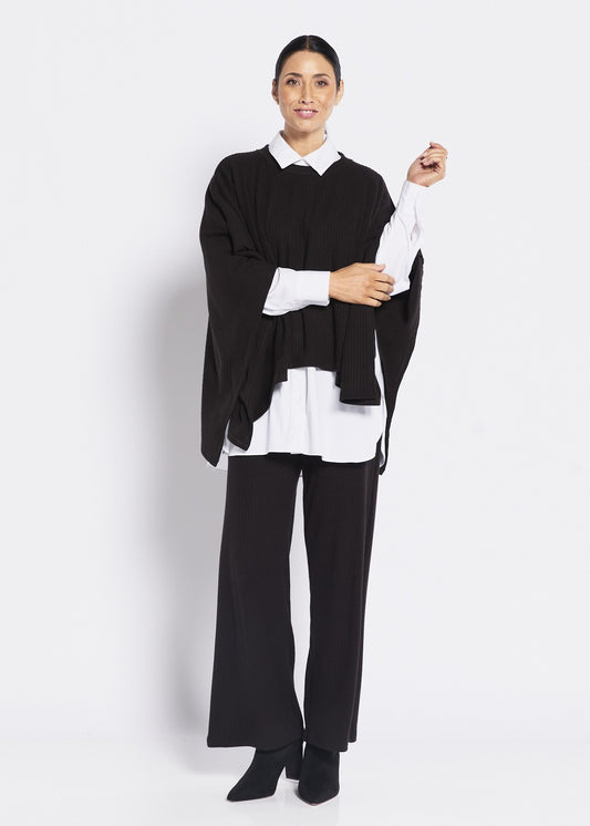 Toppa one size rib knit poncho in black