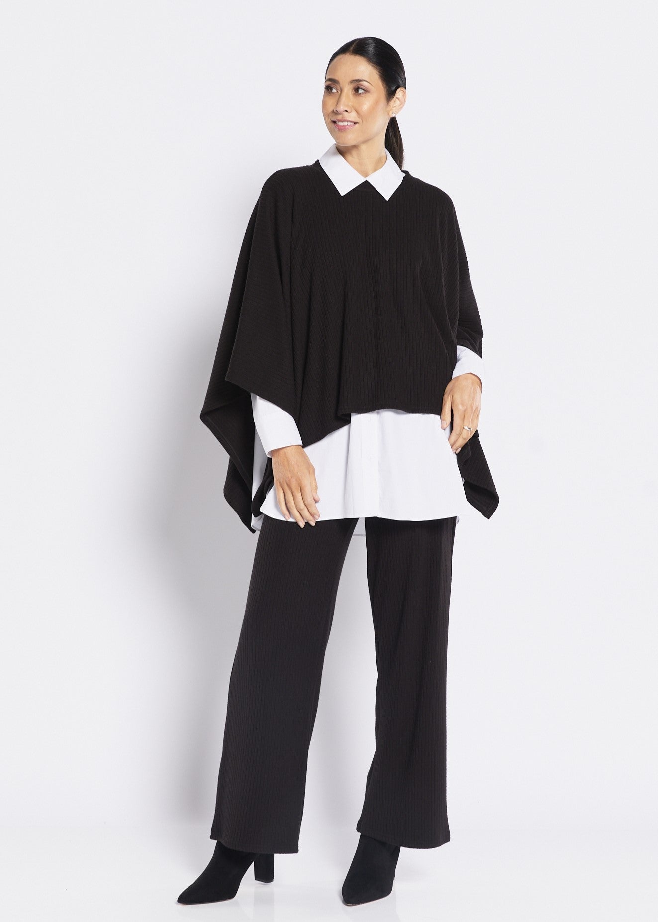 Rib Knit Poncho in Black