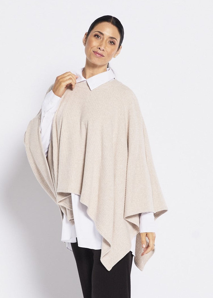 Rib Knit Poncho in Neutral Oatmeal