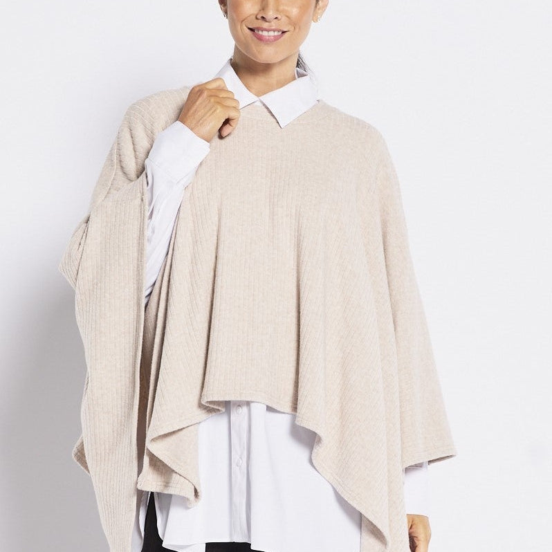 Rib Knit Poncho in Neutral Oatmeal