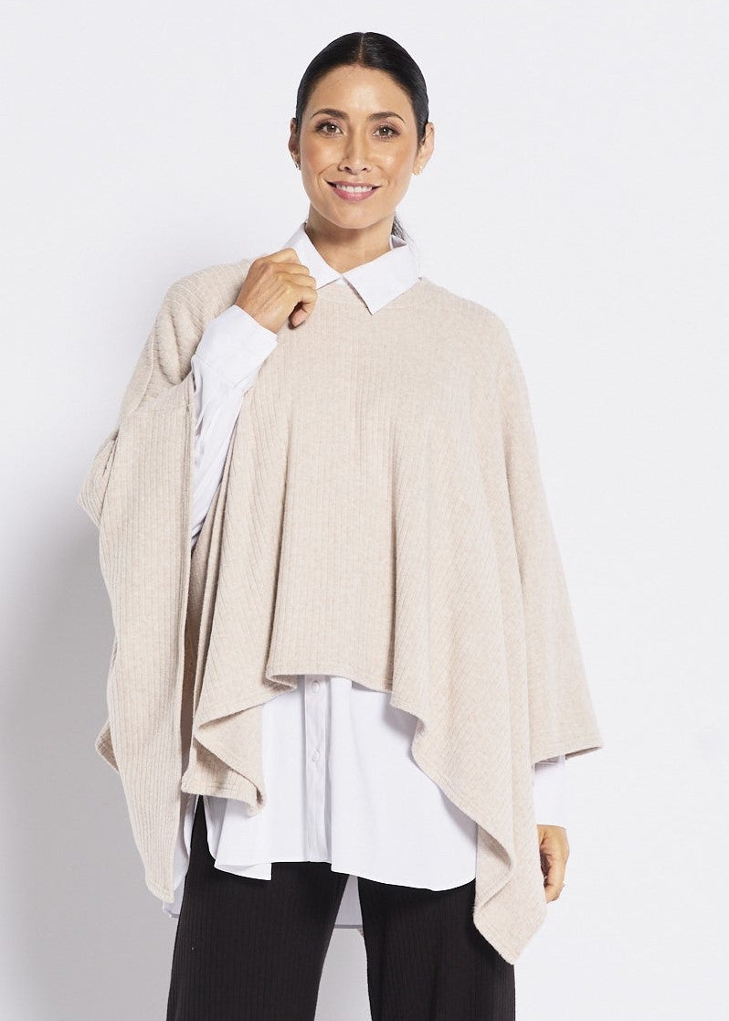 Rib Knit Poncho in Neutral Oatmeal