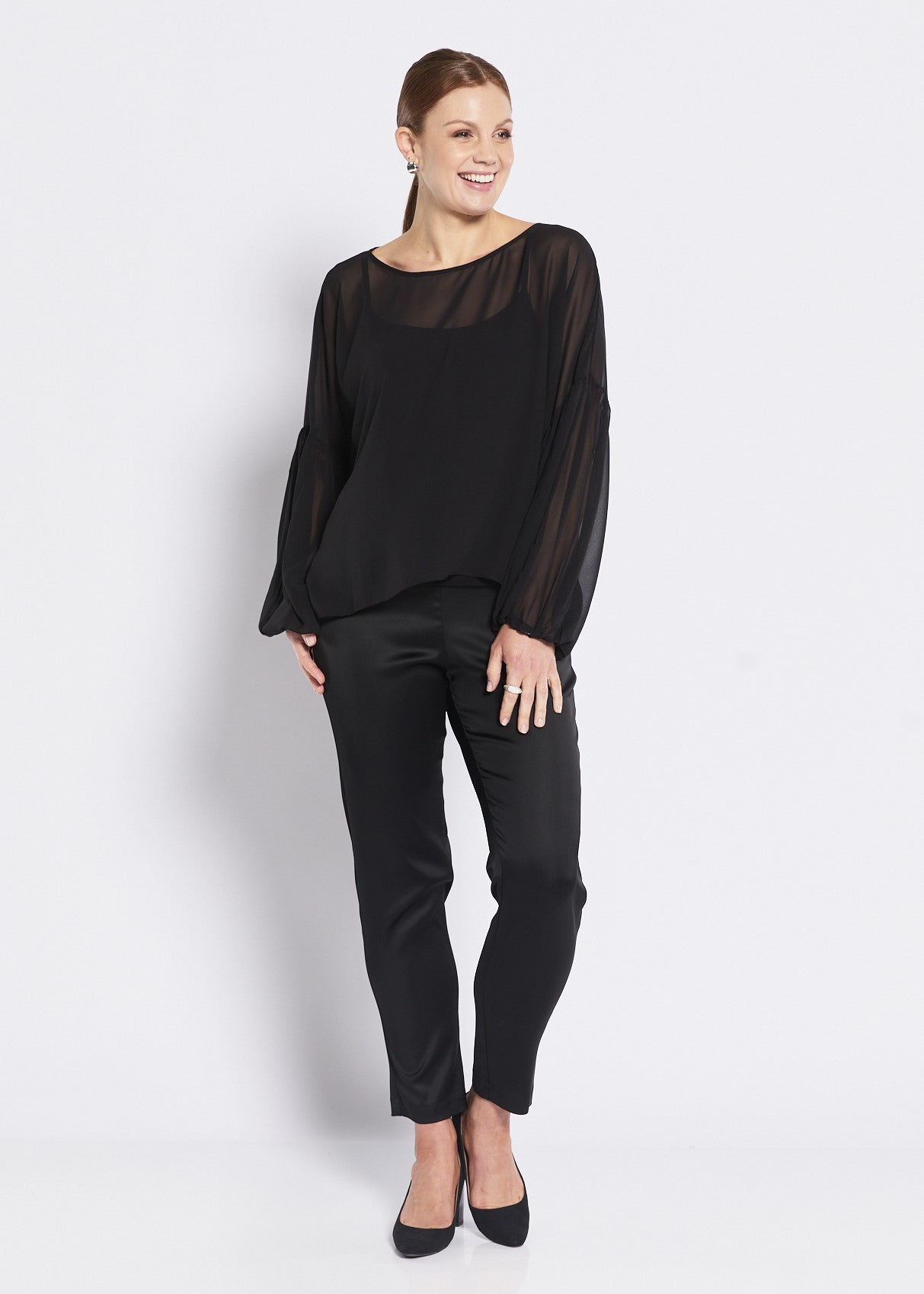 Black Chiffon Blouse with Jersey Camisole
