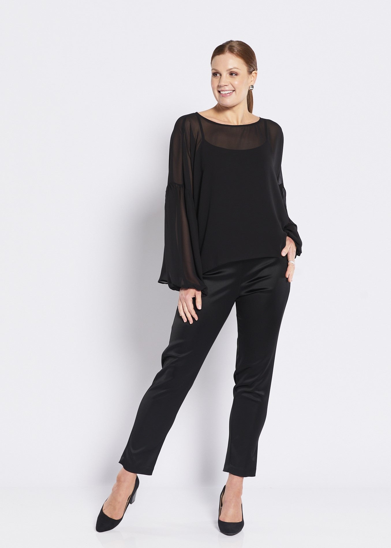 Black Chiffon Blouse with Jersey Camisole