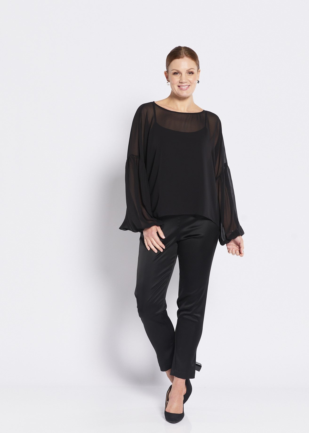 Black Chiffon Blouse with Jersey Camisole
