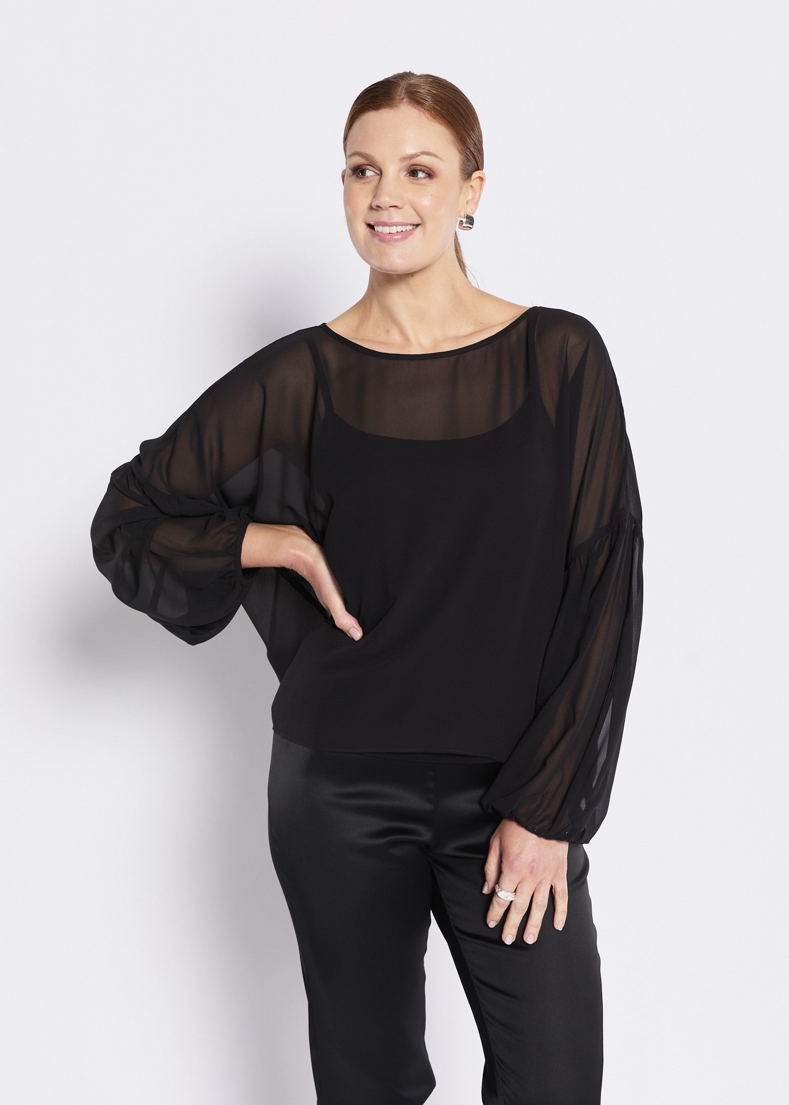 Black Chiffon Blouse with Jersey Camisole
