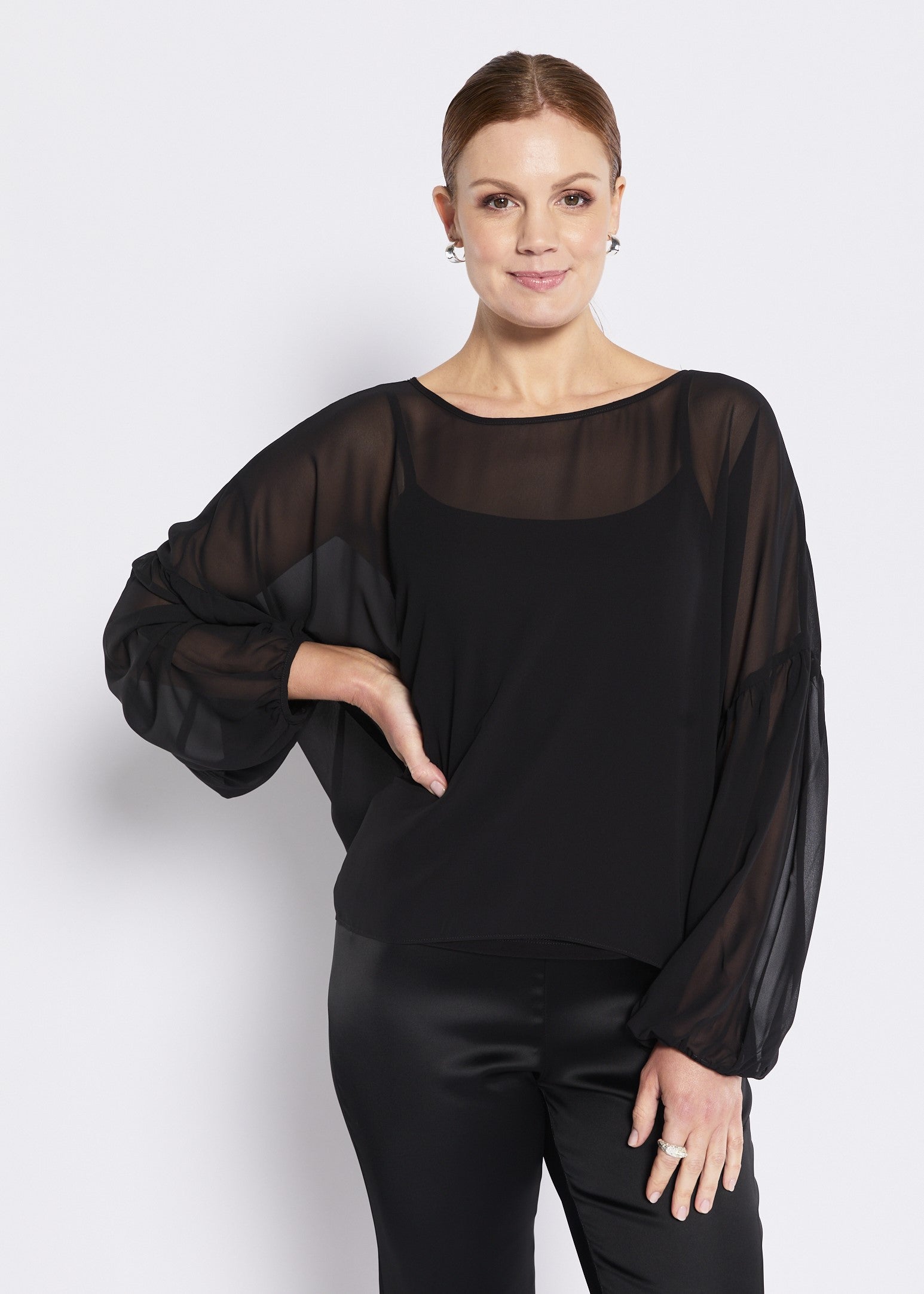 Black Chiffon Blouse with Jersey Camisole