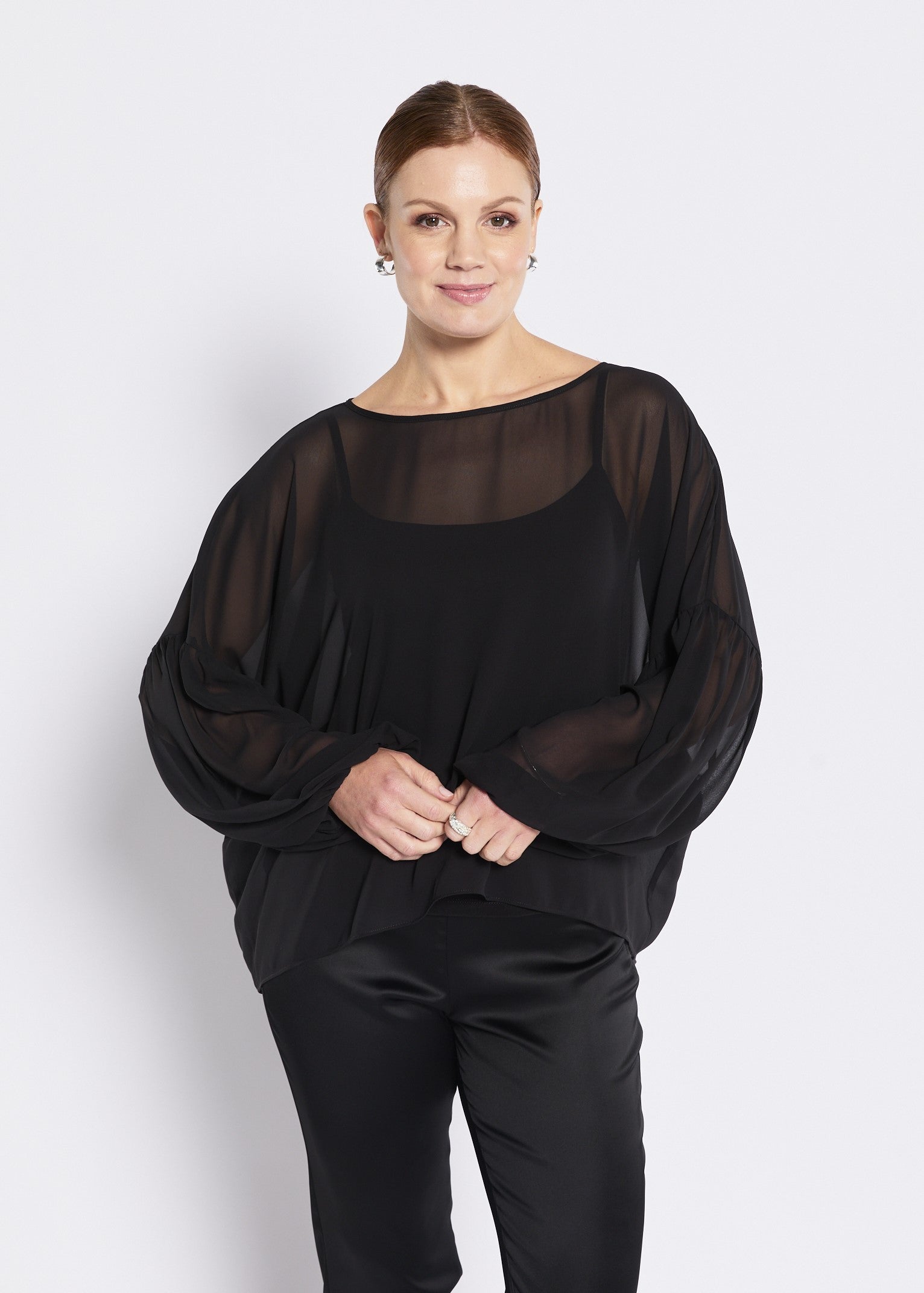 Black Chiffon Blouse with Jersey Camisole