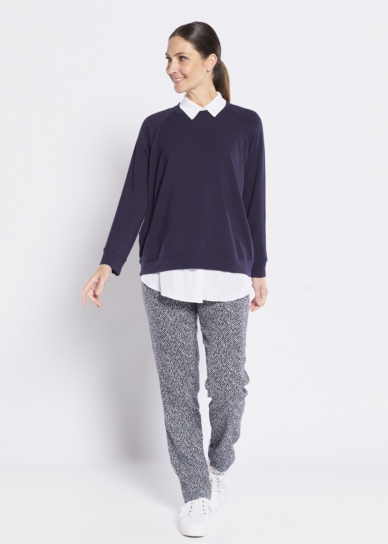 Navy Jacquard Stretch Straight Pant