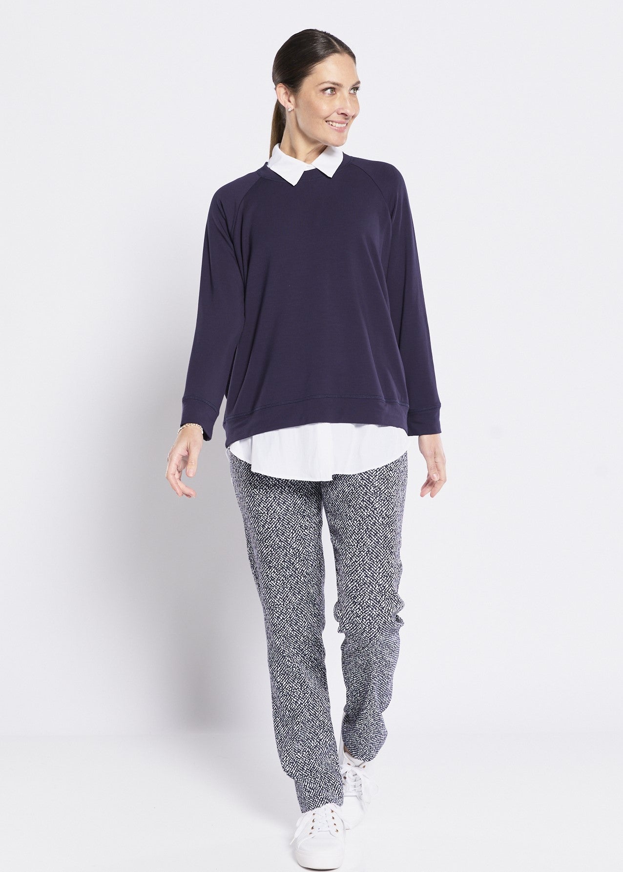 Navy Jacquard Stretch Straight Pant