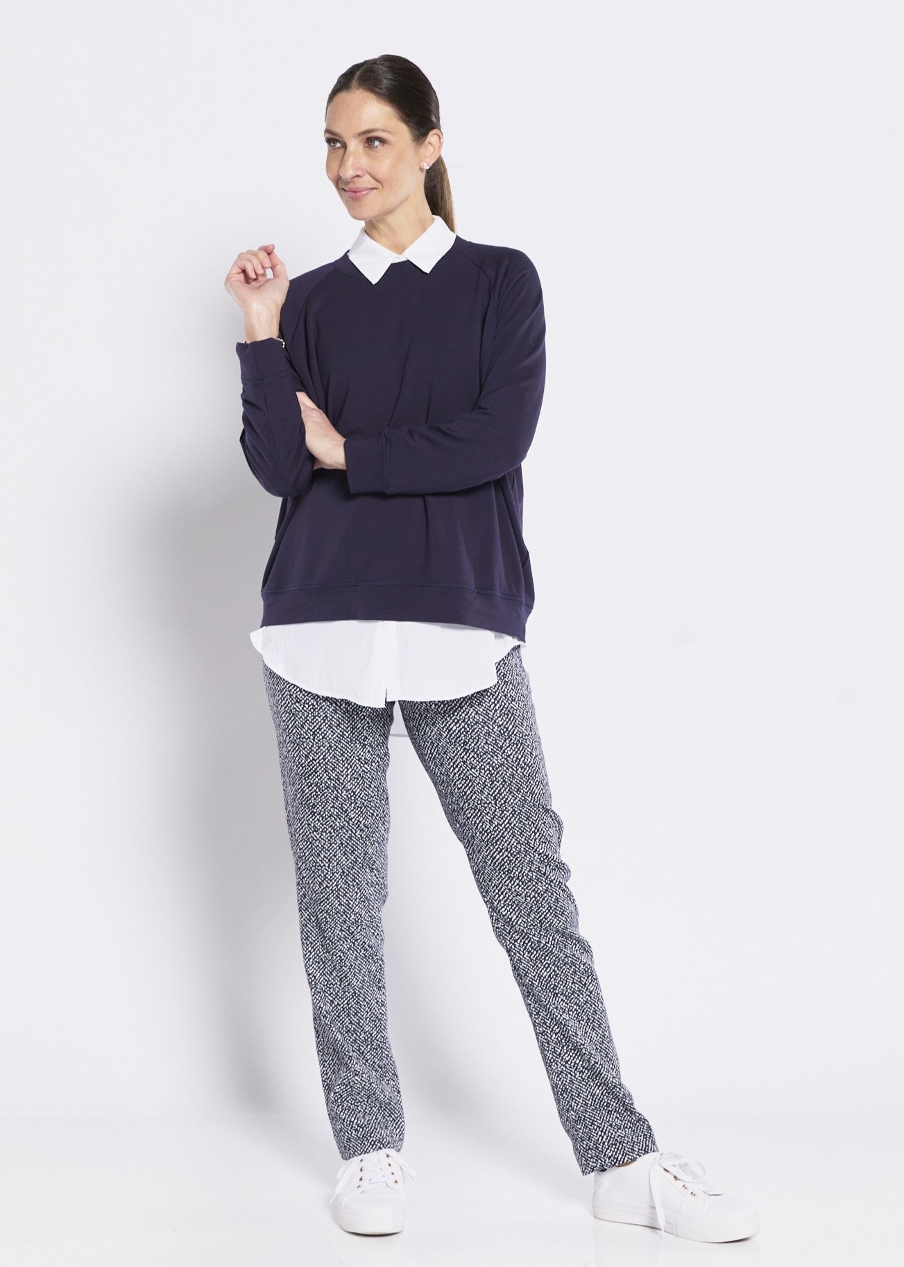 Navy Jacquard Stretch Straight Pant
