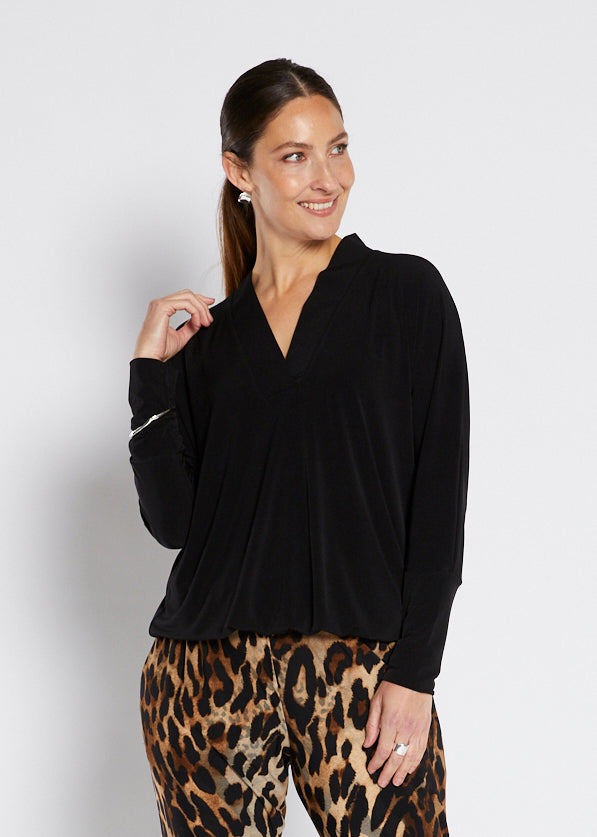 Wendy Foundation slinky jersey relaxed V top in black