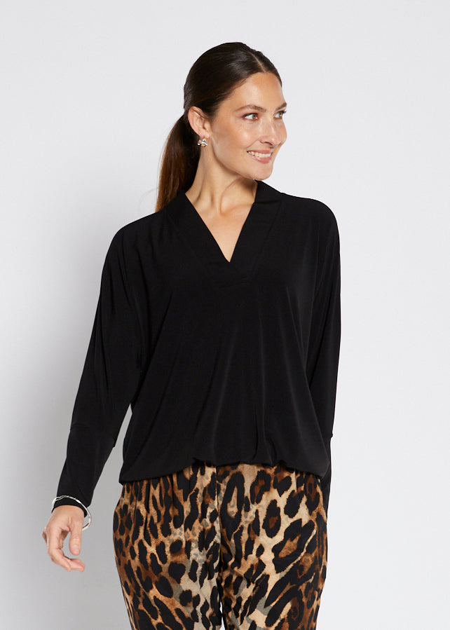 Wendy Foundation slinky jersey relaxed V top in black