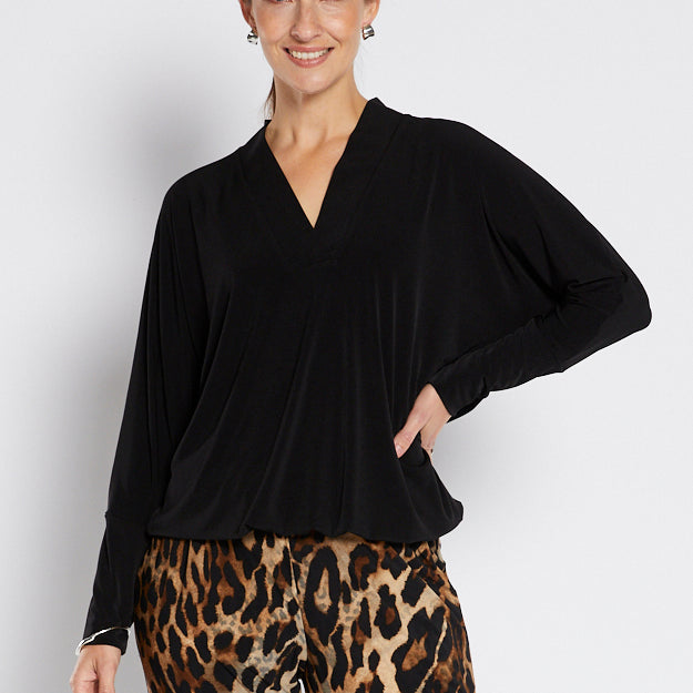 Wendy Foundation slinky jersey relaxed V top in black