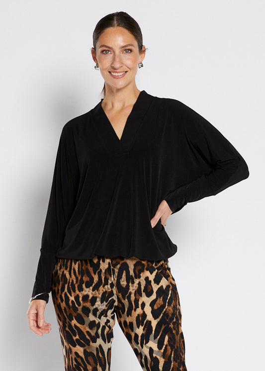 Wendy Foundation slinky jersey relaxed V top in black