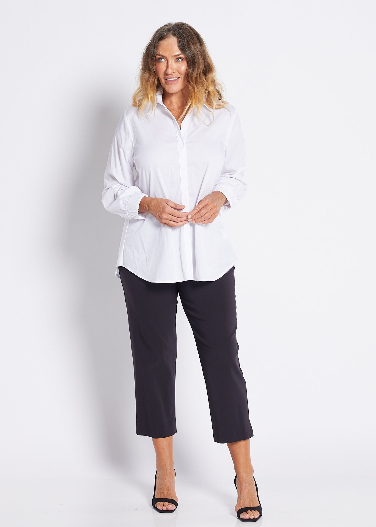 Bengaline Stretch 7/8 Side Zip Straight Pants in Navy