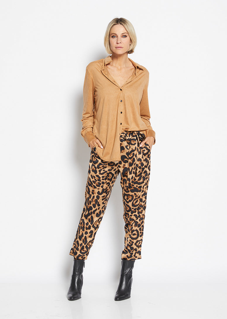 Philosophy Australia Edith suedette shirt and Zendal satin pants in Zoo, made in Australia