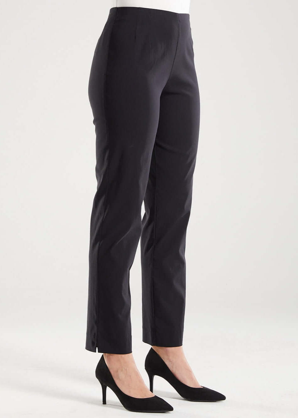 Gem Miracle Bengaline women's full-length straight-cut pants in black.