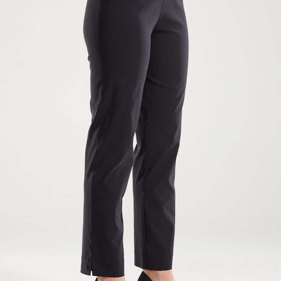 Gem Miracle Bengaline women's full-length straight-cut pants in black.