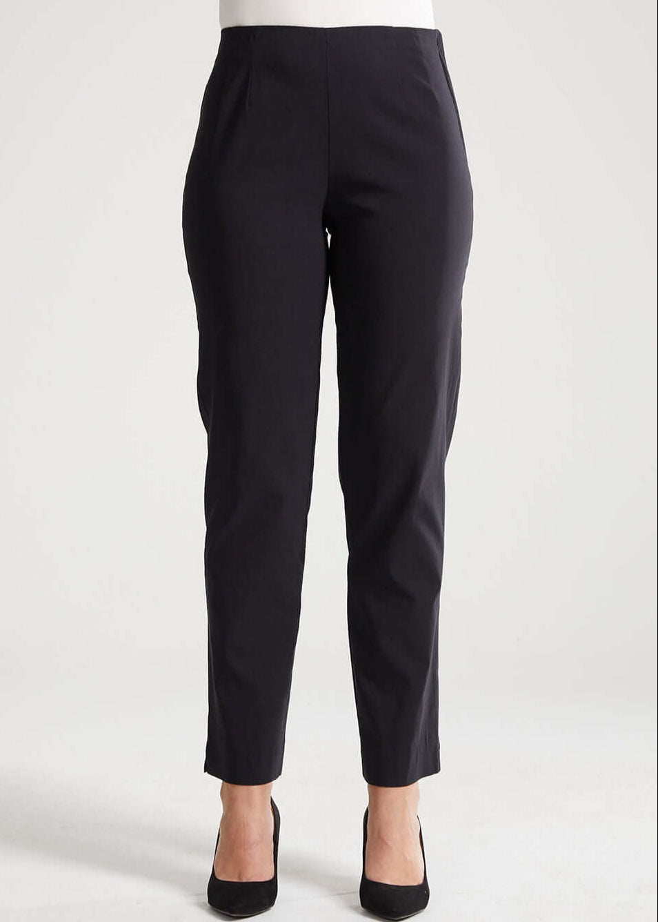 Gem Miracle Bengaline women's full-length straight-cut pants in black.