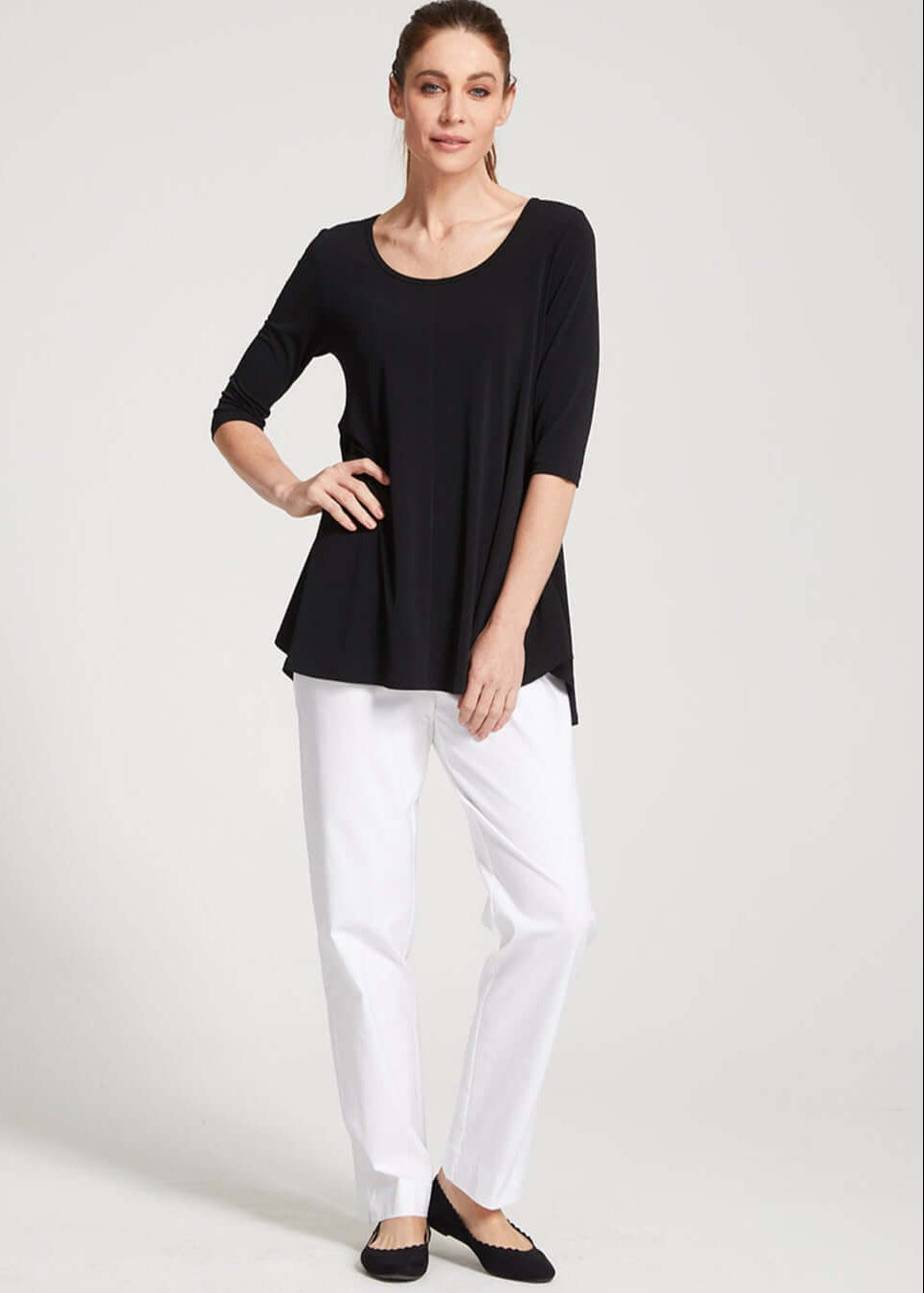 Gem Miracle Bengaline women's full-length straight-cut pants in white.