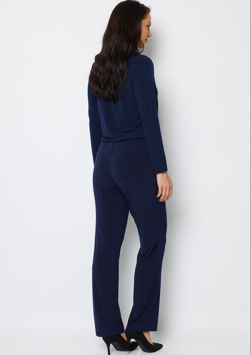 Linear Jersey Women's full-length straight-leg pant in Navy.