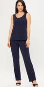 Linear Jersey Women's full-length straight-leg pant in Navy.