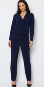 Linear Jersey Women's full-length straight-leg pant in Navy.