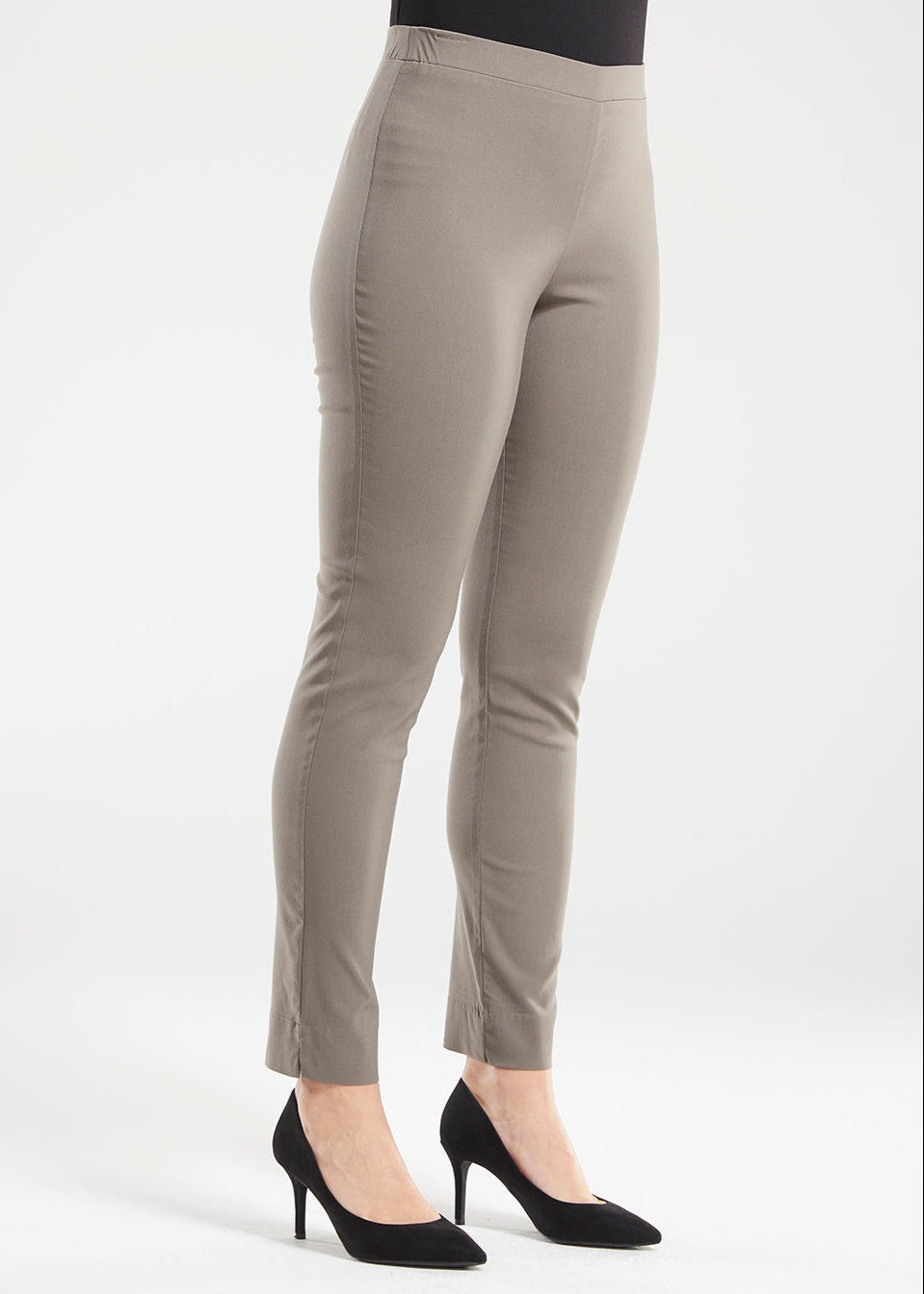 Narrow Miracle Bengaline Women's full-length slim-cut pants in bark neutral.