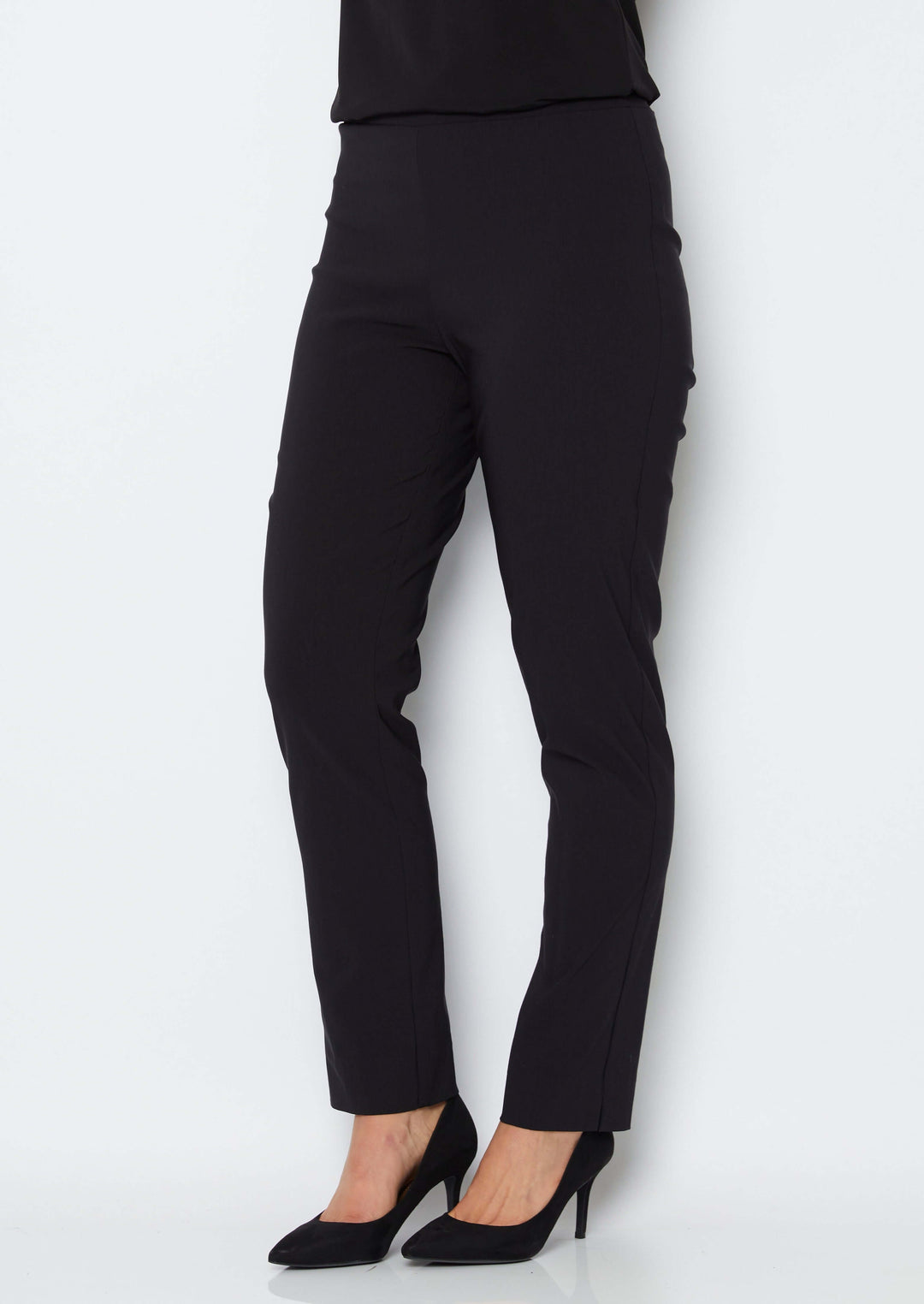 Narrow Miracle Bengaline Women's full length slim cut black pants.