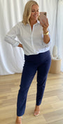 Narrow Miracle Bengaline Women's full-length slim-cut in french navy pants.