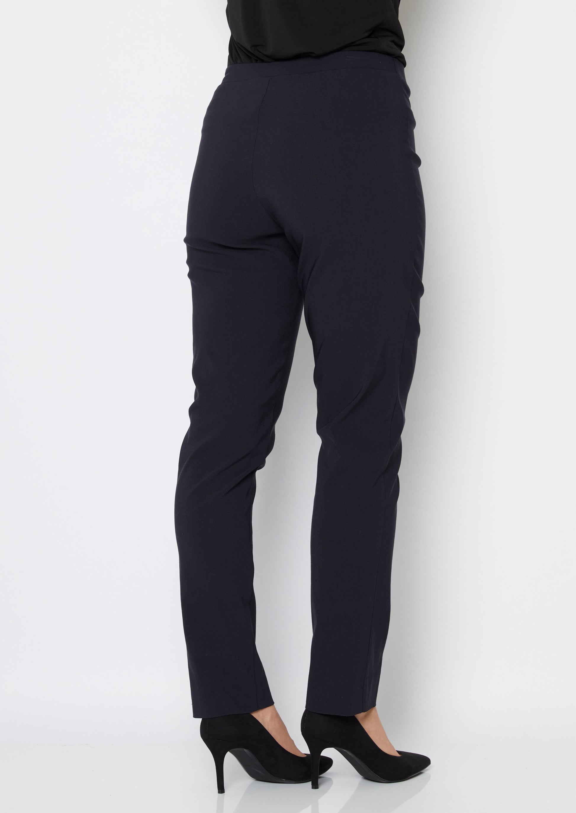 Narrow Miracle Bengaline Women's full-length slim-cut ink navy pants.