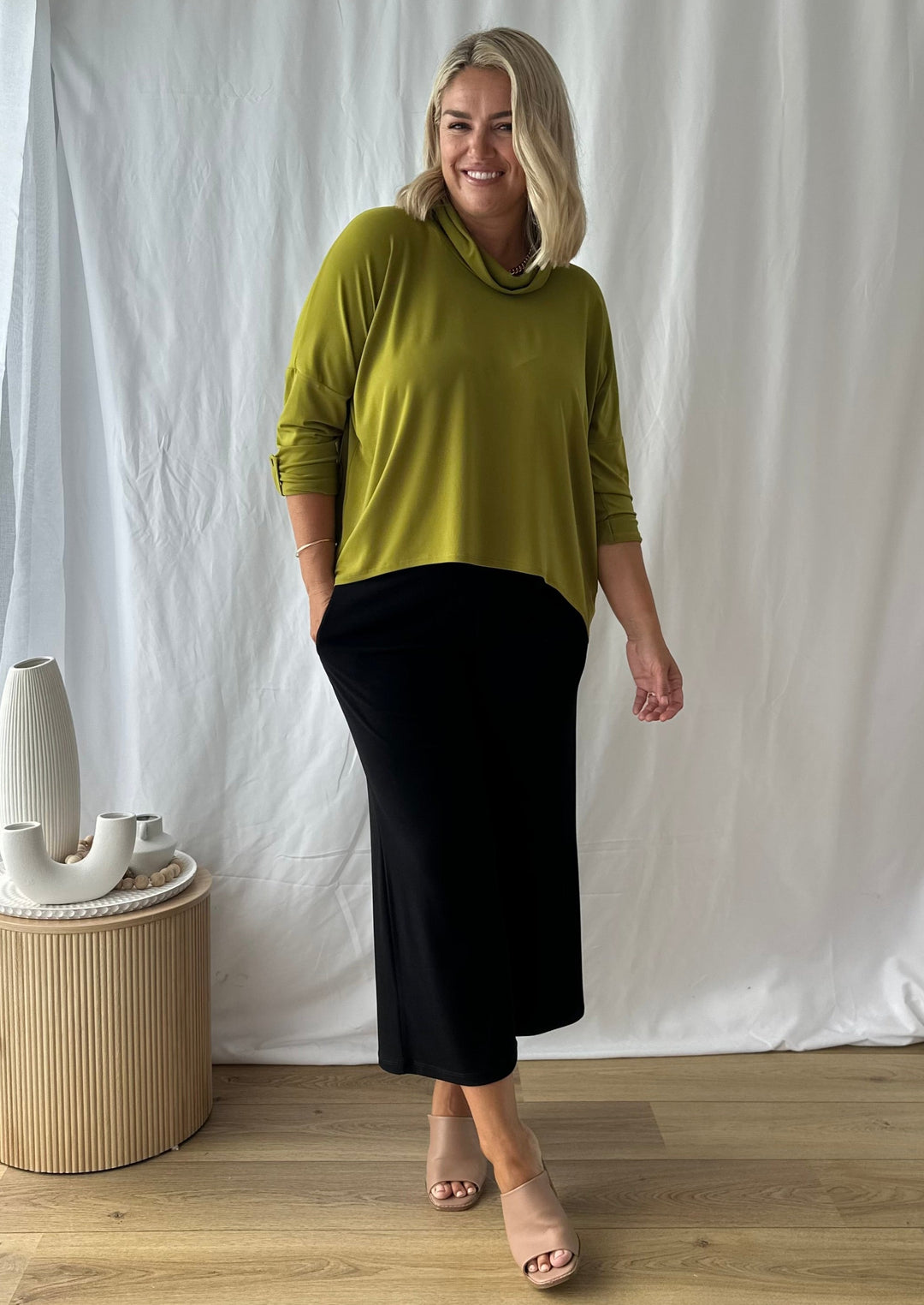 Willow Cowl Neck Top in Chartreuse
