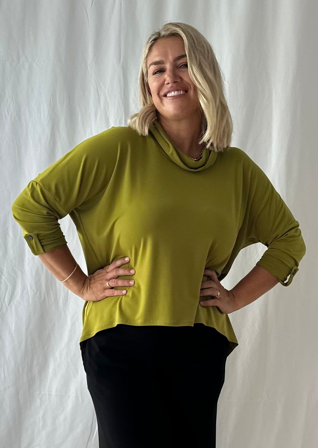 Willow Cowl Neck Top in Chartreuse