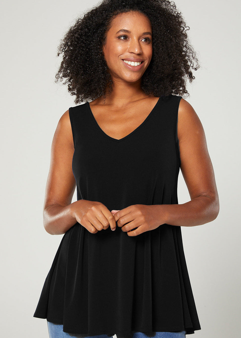 Sun Reversible Foundation Women's tank with scoop or V-neck in black.