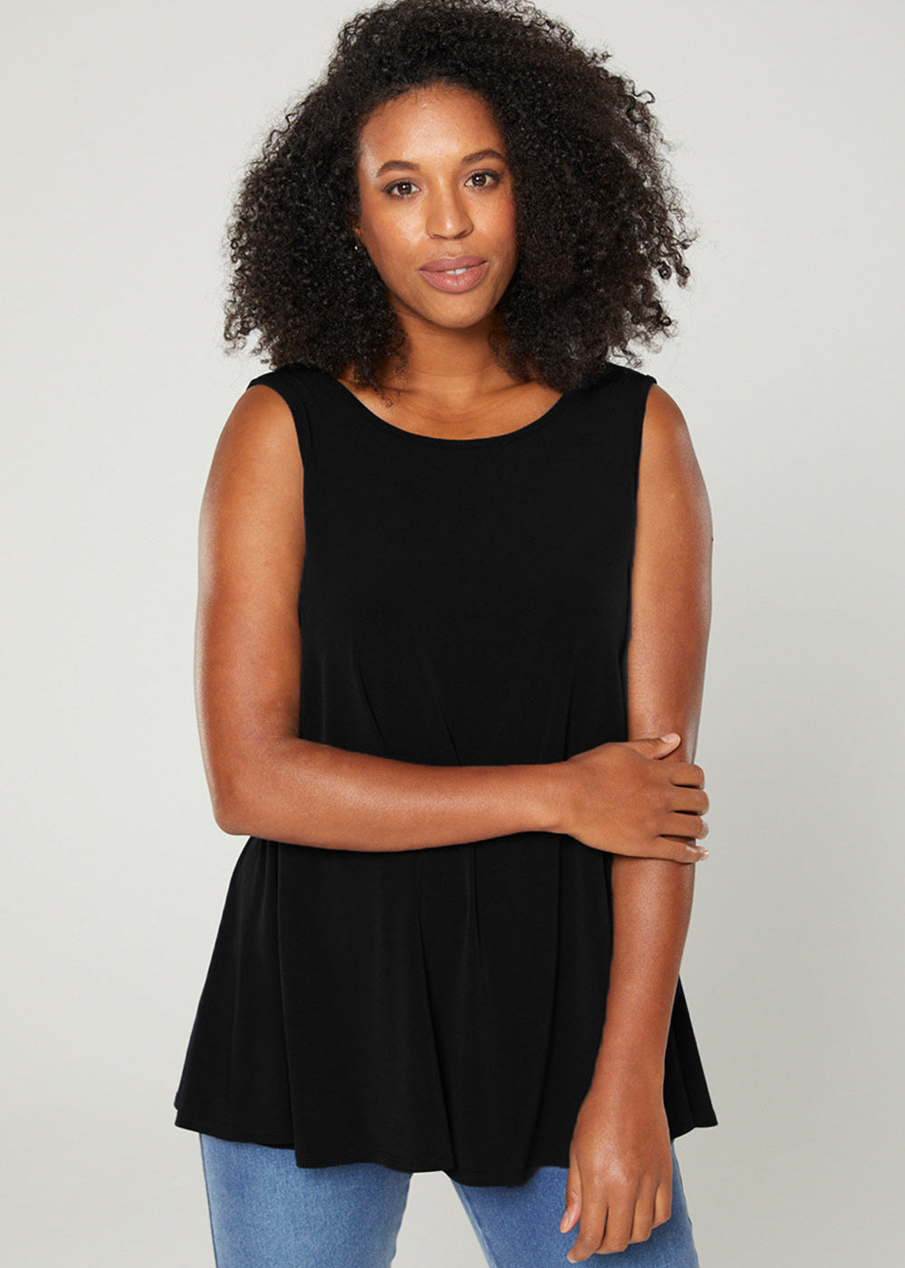Sun Reversible Foundation Women's tank with scoop or V-neck in black.