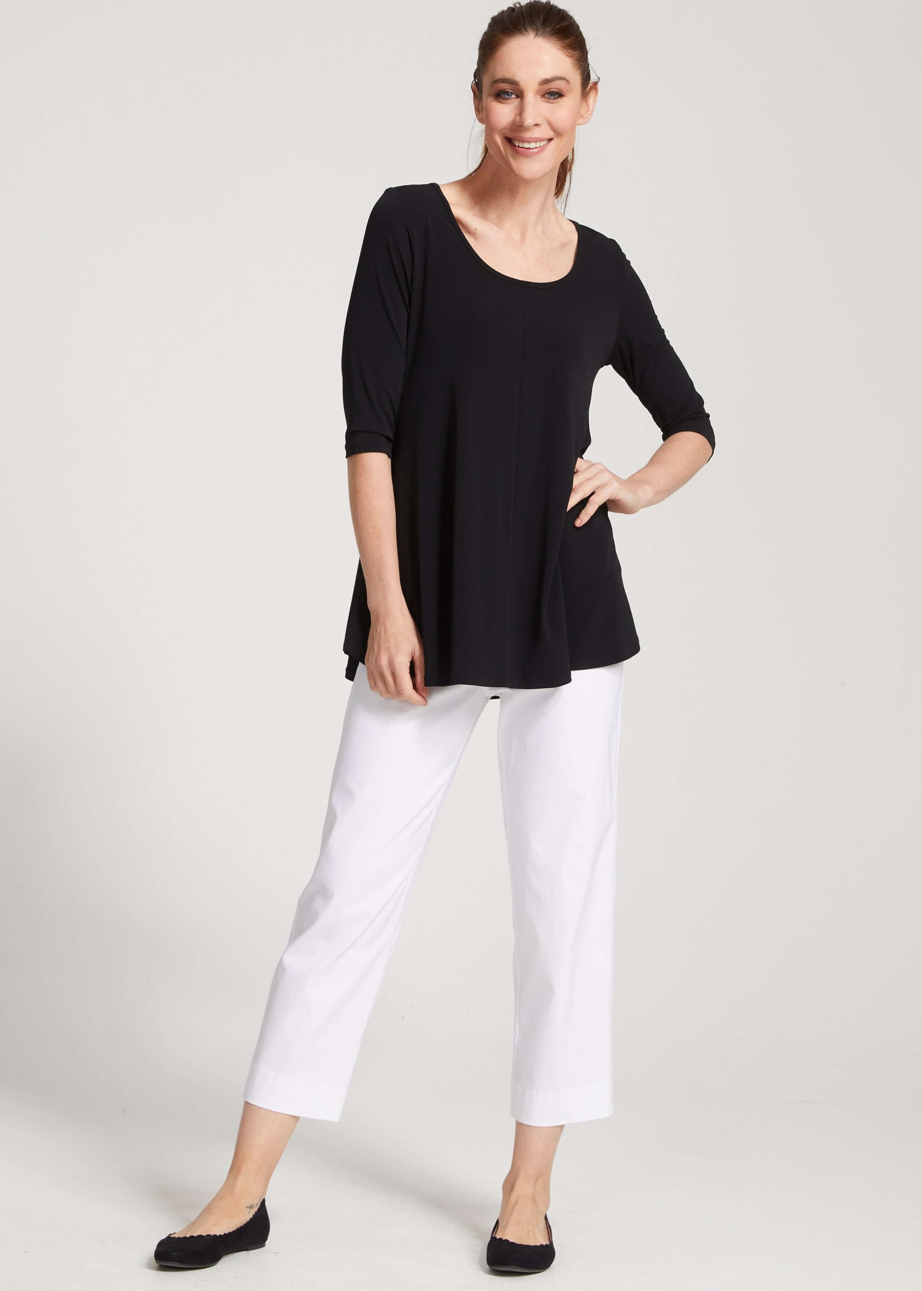 Wow Miracle Bengaline Women's 7/8th length straight-cut pants in white.